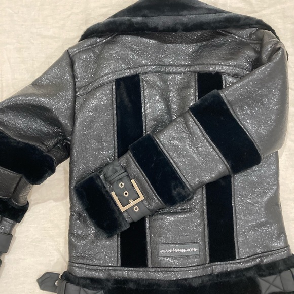 Black faux fur leather jacket - Picture 3 of 7